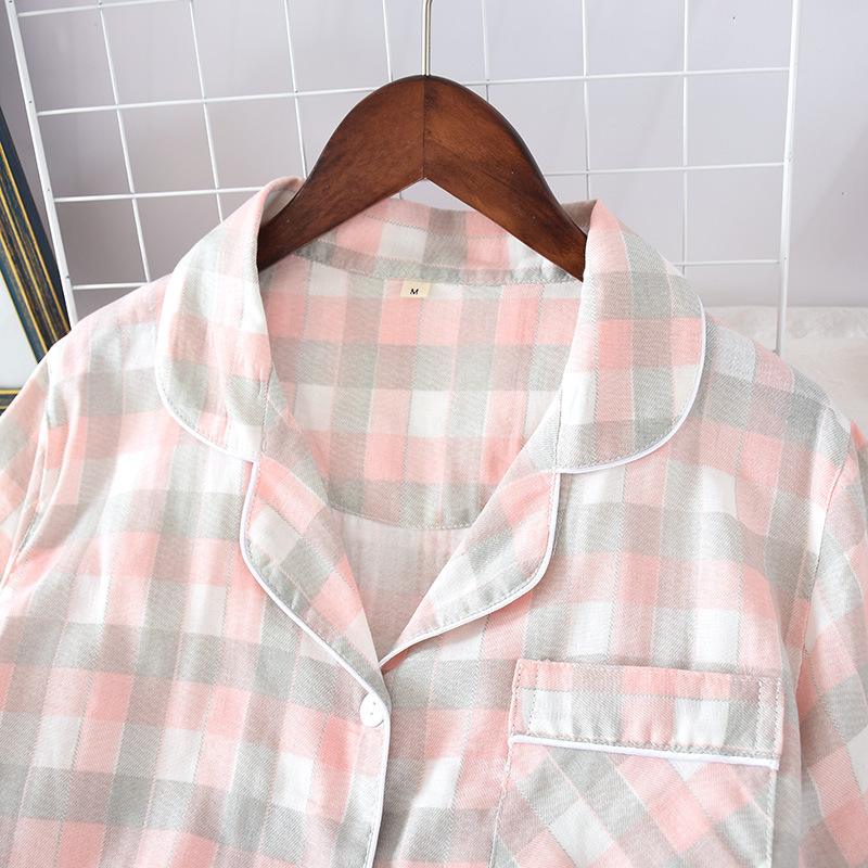 Spring Summer Autumn Men's and Women's Double Gauze Home Clothes Couple's Japanese Style Cotton Pajamas Short-sleeved Trousers Casual Suit_voghion.com