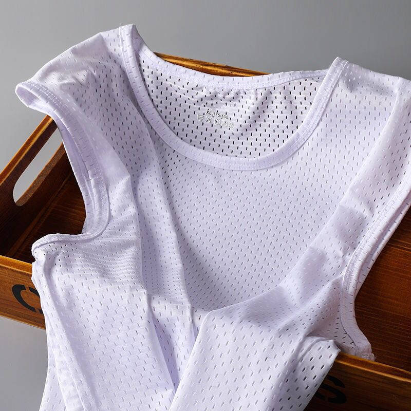 Ice Silk Vest Men's Trendy Thin Mesh Hole Breathable Quick-drying Sports Wide Shoulder Outer Wear Men's Sleeveless T-shirt Summer