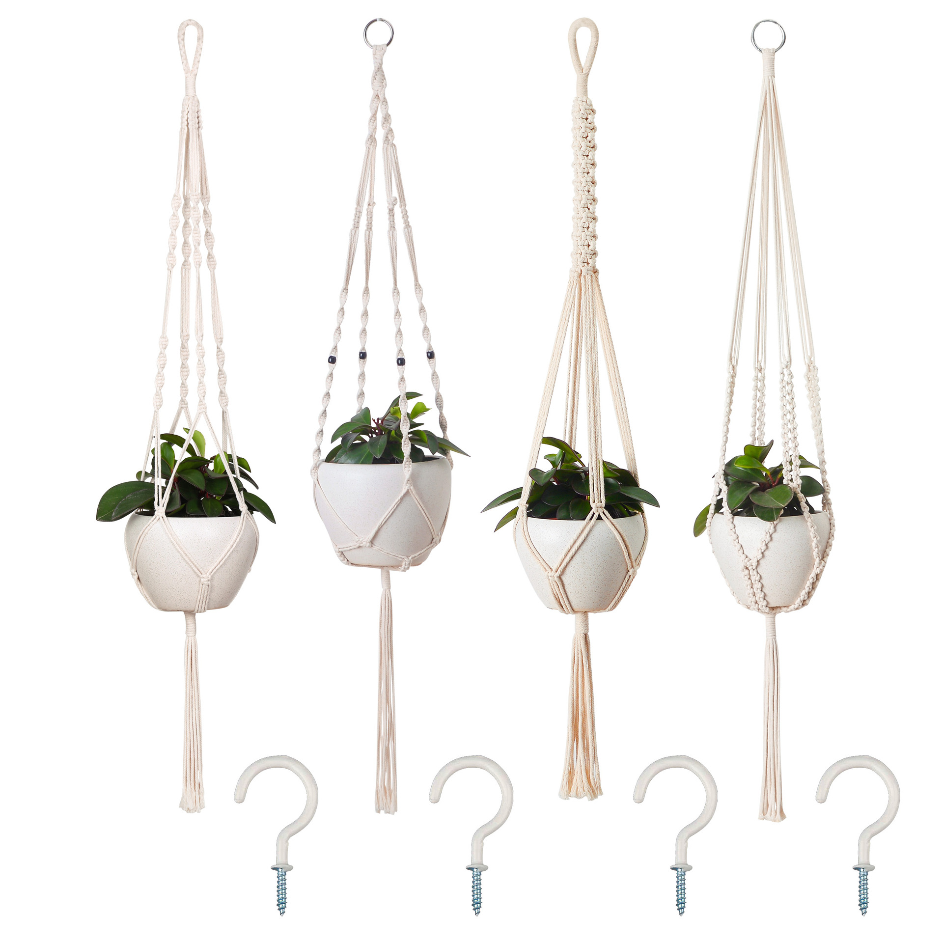 Cross-border supply of hand-woven cotton rope hemp rope hanging basket plant lanyard combination set flower pot net pocket