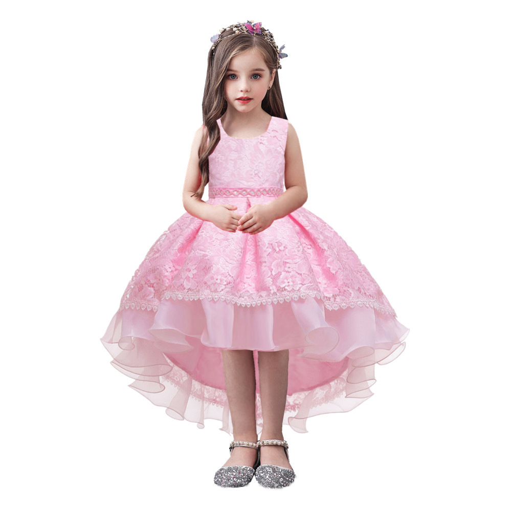 Cross-border European and American Children's Trailing Dress Sleeveless Lace Large and Large Girls Solid Color Princess Performance Stage dress