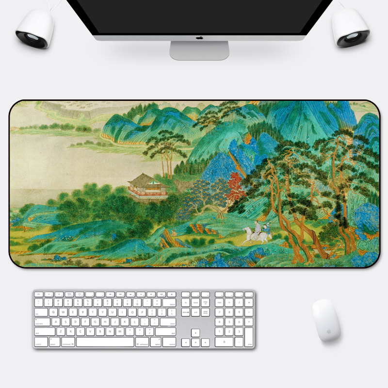 Chinese Style Oversized Mouse Pad Custom Thickened Office Cartoon Keyboard Pad Game Lock Edge Desktop Computer Desk Pad