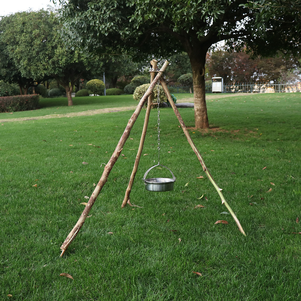 Outdoor Camping Bonfire Tripod Hanging Pot Picnic Fire Stand Stainless Steel Tripod Hook Camping Supplies