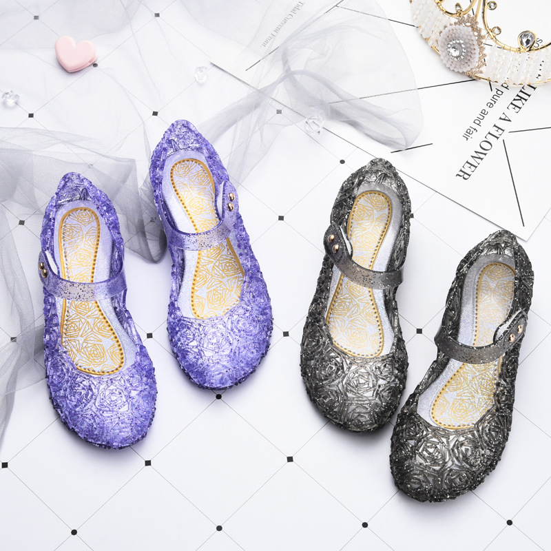 Cross-border Crystal Children's Sandals Summer Snow Princess 2 Elsa Girls Princess Shoes High Heel Crystal Sandals PVC Spring and Summer