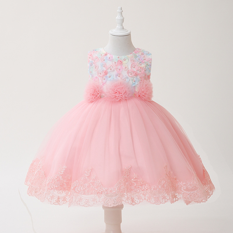 Amazon Children's Clothing Wholesale Children's Formal Dress Princess Skirt Embroidered Girls' Lace Dress Flower Girl Sleeveless Puff Dress