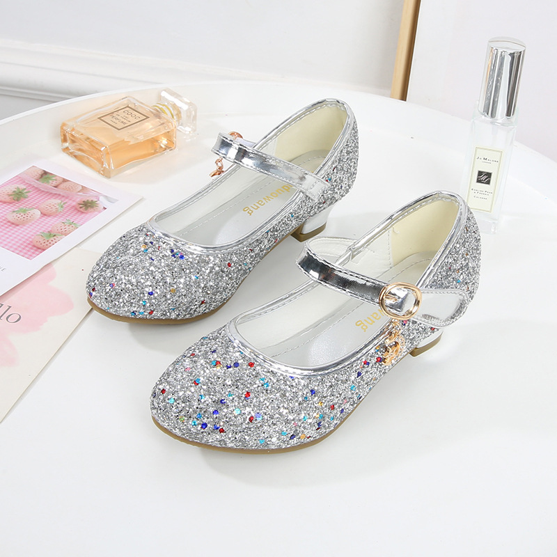Cross-border Amazon Girls High Heels Children's Leather Shoes Korean Princess Shoes Sequin Student Dance Shoes Spring and Autumn Shoes