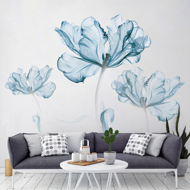 GS9074 Creative Nordic Blue Flower Wall Stickers Sofa Bedroom Room Warm Background Wall Decorative Stickers Self-adhesive Stickers