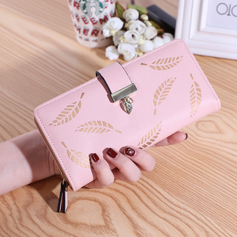 2020 New Women's Wallet Printed Leaf Wallet Wallet Korean-style Two-fold Zipper Long Card Holder Clutch