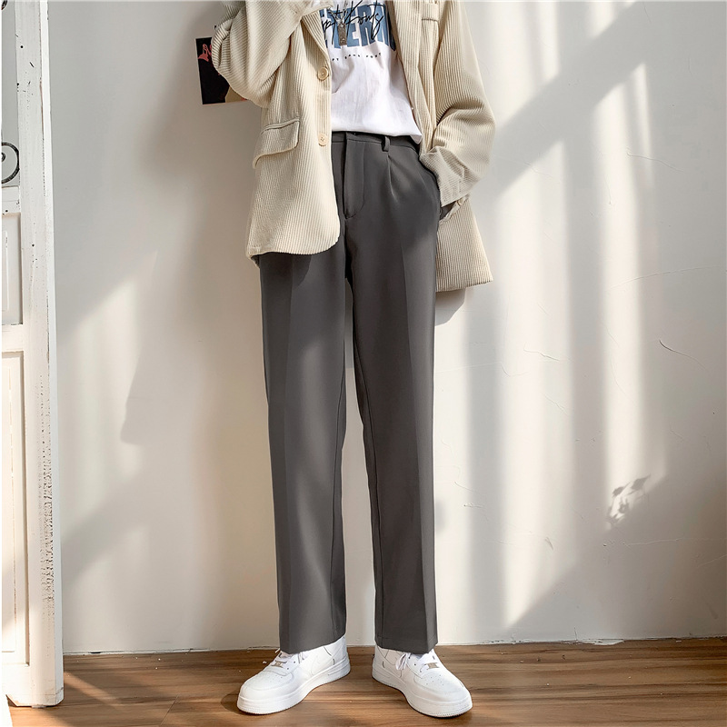 Men's simple casual suit trousers, men's Korean style trendy loose men's straight wide-leg casual suit trousers