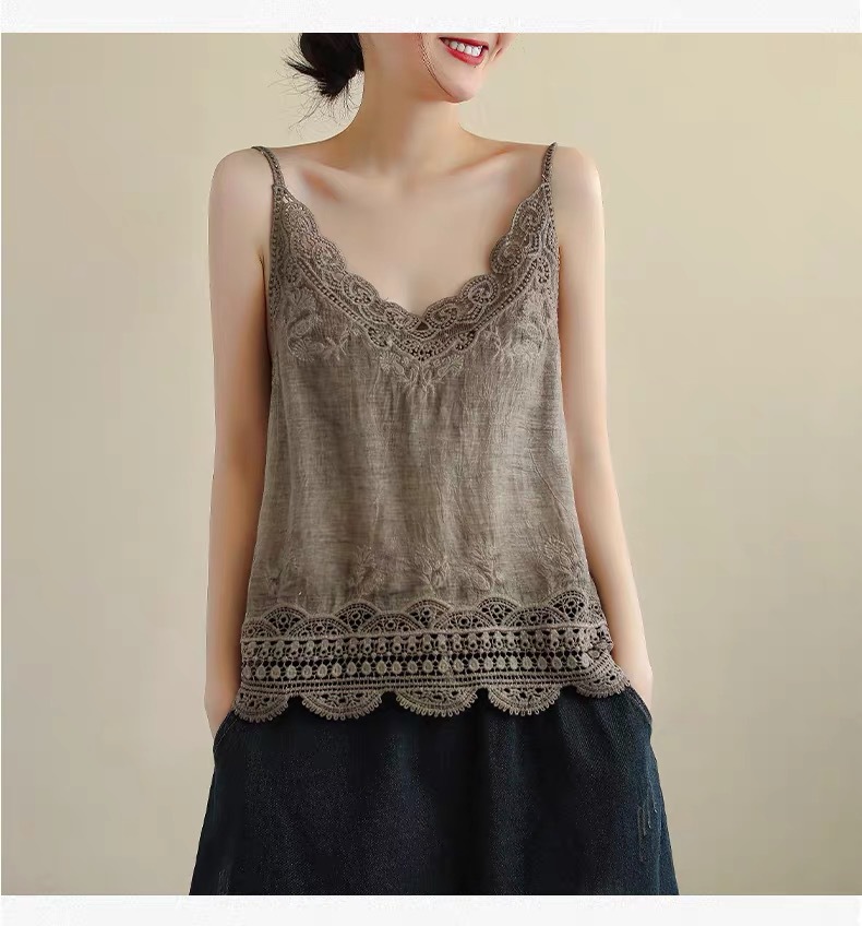 Cotton Artistic Lace Hollow Lace Camisole Summer New Style Loose Simple Inner Base Shirt Top