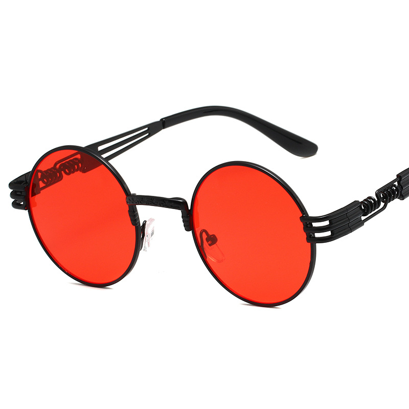 European and American Sunglasses 8010 Retro Round Frame Steampunk Sunglasses Men's Trendy Metal Spring Leg Sunglasses