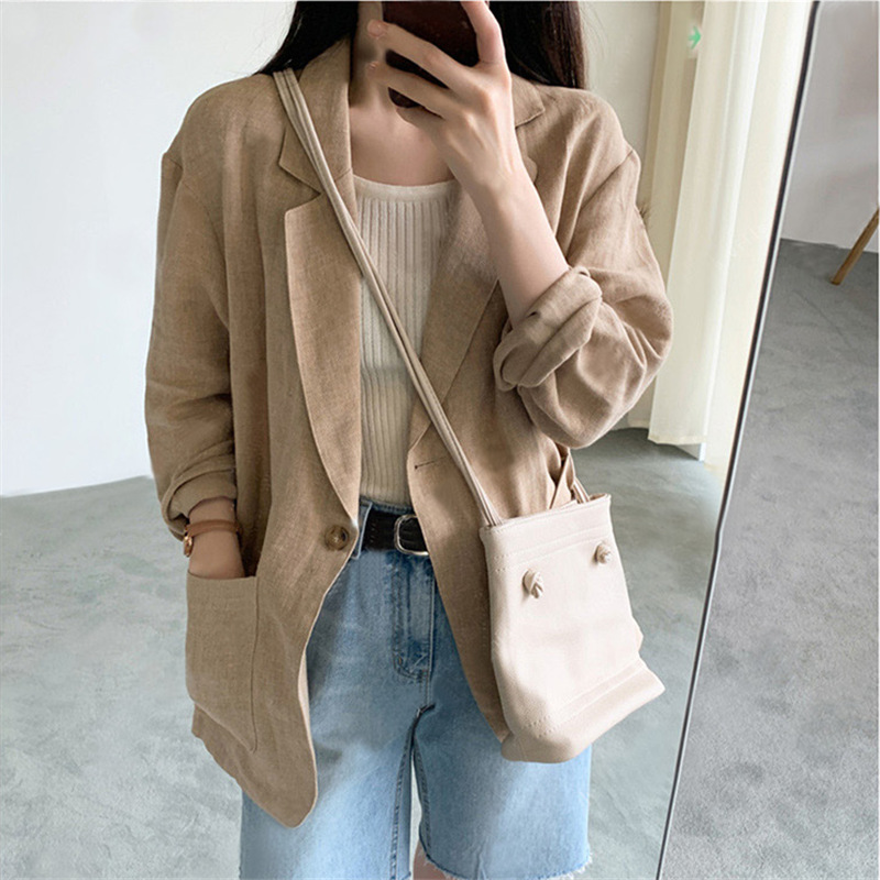 9310 Thin Linen Suit Women's 2022 Spring New British Style Casual Long Sleeve Cotton Linen Small Suit Jacket
