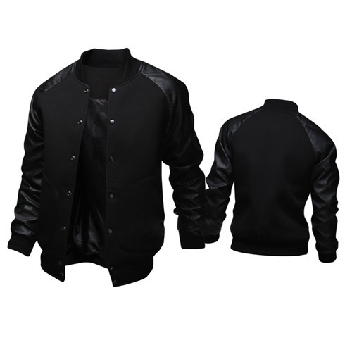 Cross-border source 2019 new large pocket leather sleeve men's baseball jacket stand collar coat foreign trade J04