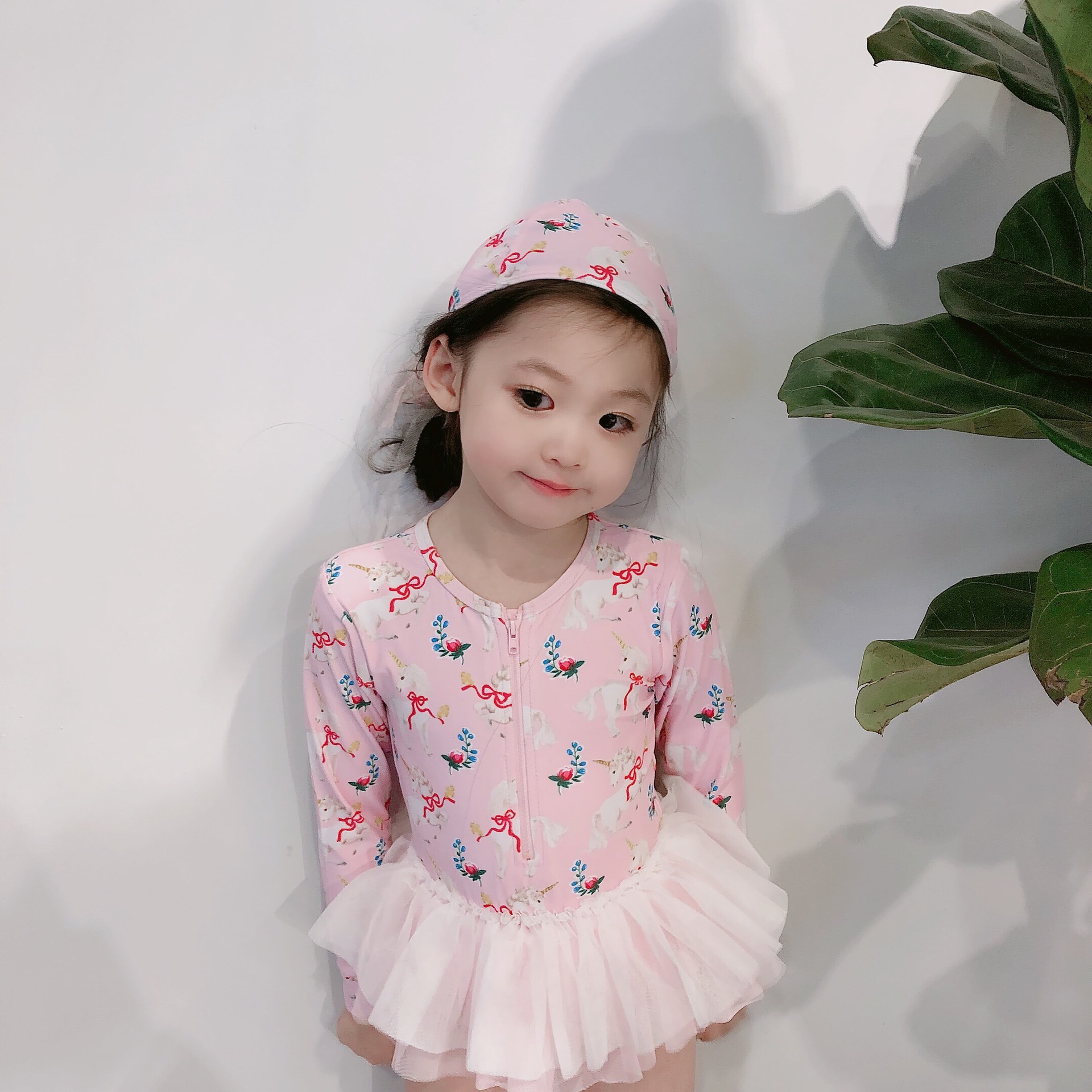 2022 new children's swimsuit female Unicorn cat long sleeve one-piece gauze skirt swimsuit a generation of hair
