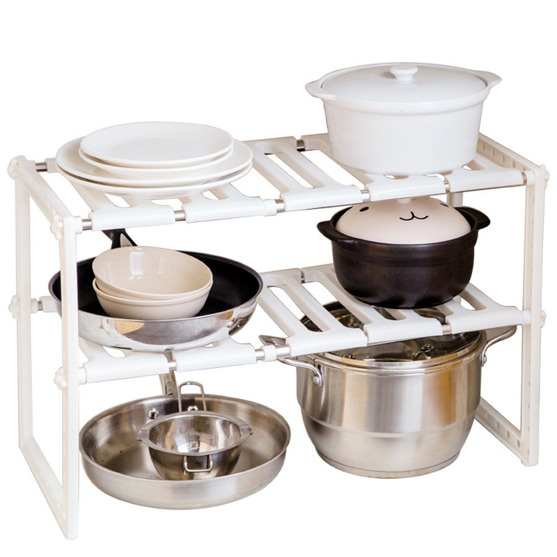 Kitchen multi-functional sink rack double-layer retractable adjustable storage rack stainless steel pot lid storage rack