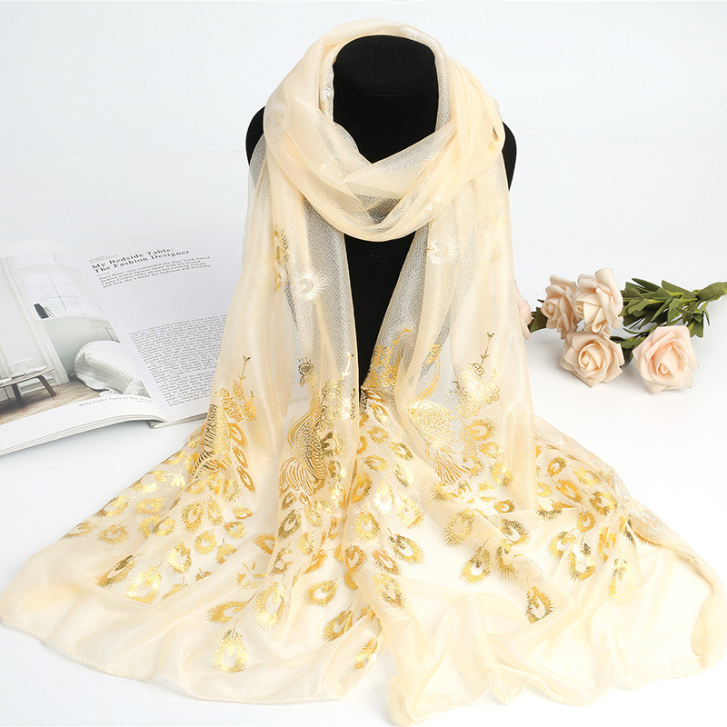 Foreign trade hot stamping Peacock scarf women's long stretch beauty yarn scarf solid color all-match decorative scarf shawl