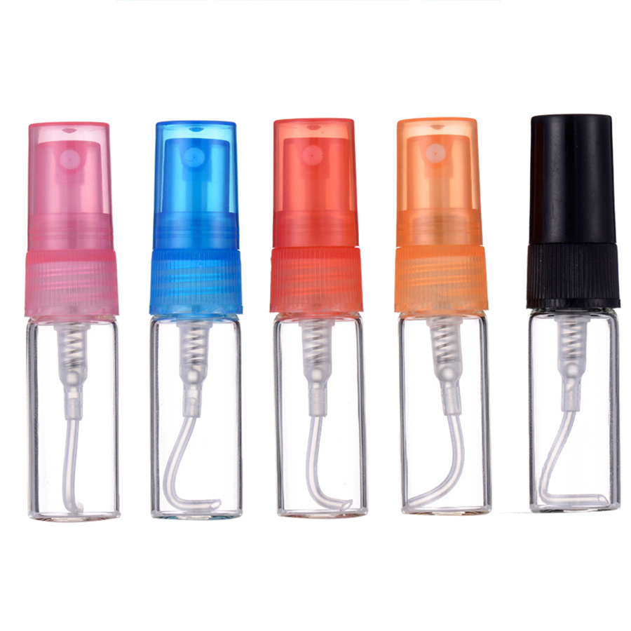 2.3.5.10ml small sample glass perfume bottle transparent plastic nozzle multi-color pull tube frosting trial spray bottle