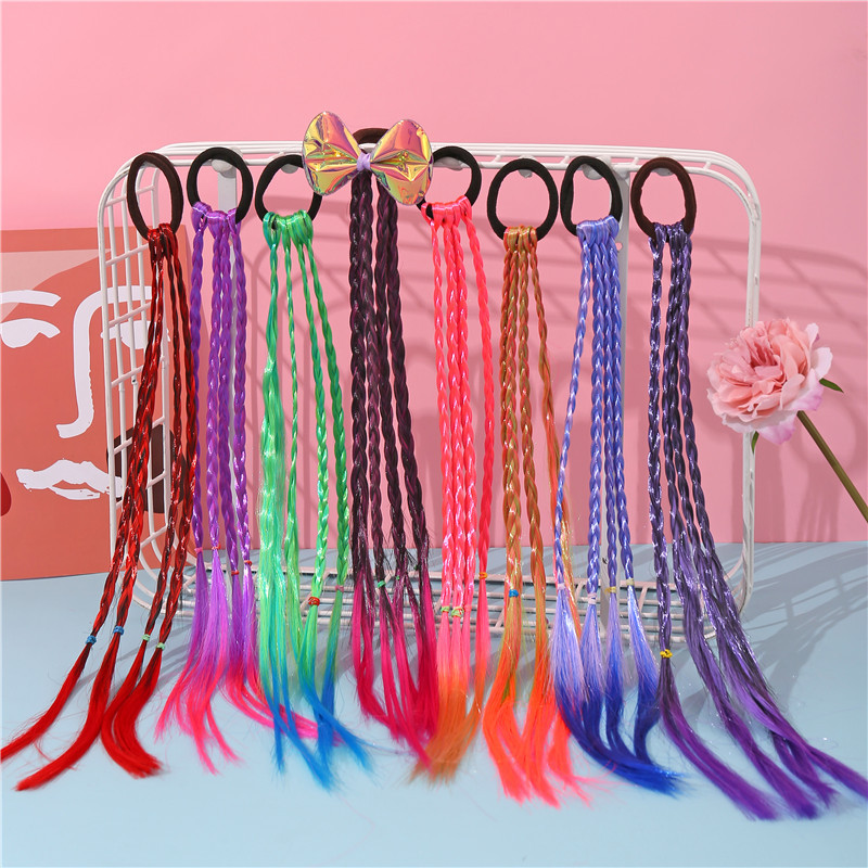 Children's Colorful Wig Braids Fashionable Twisted Hair Bands Vibrant Gradient Hair Rings Cable Knit Accessories