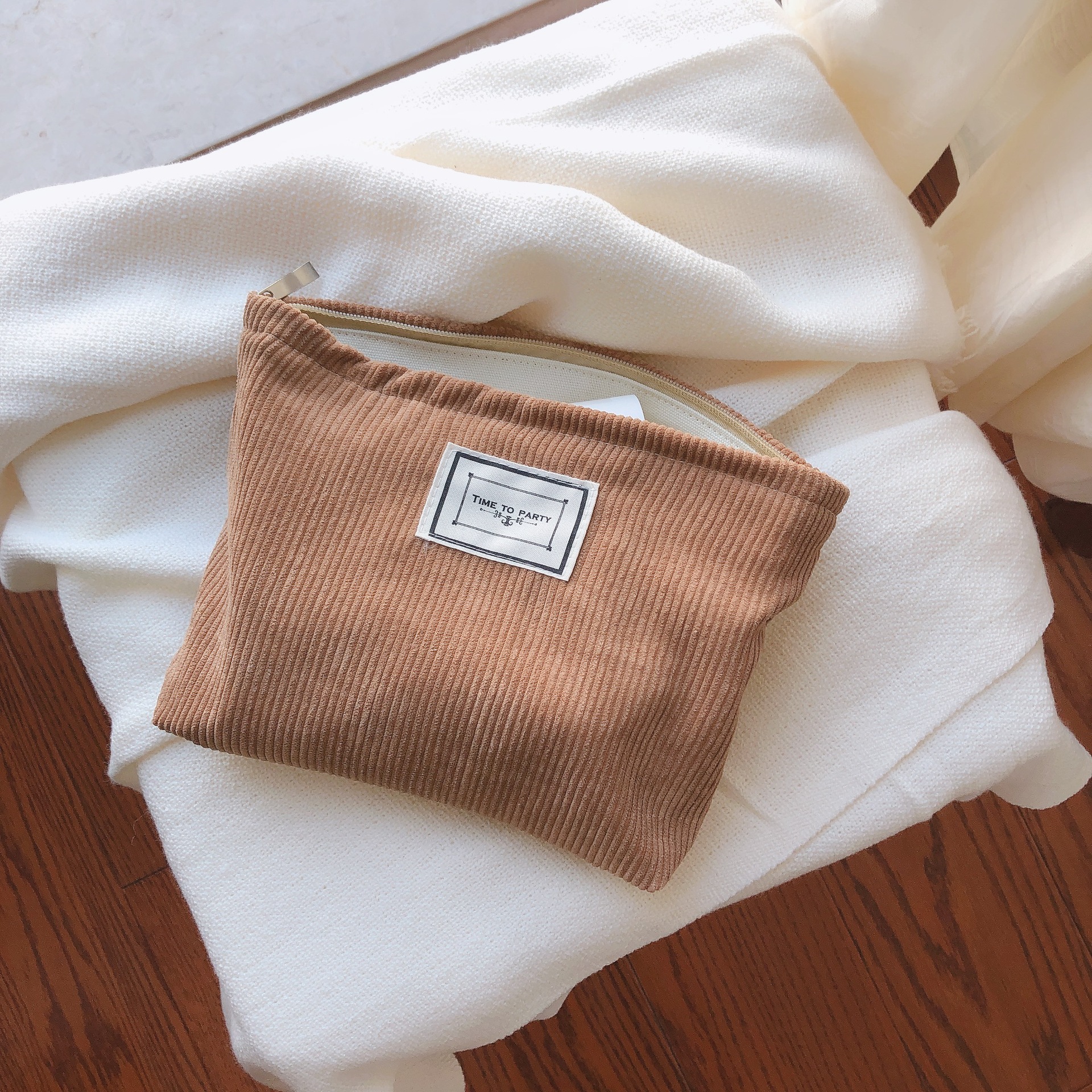 Cream Rice Apricot Brown Camel Cosmetic Bag Hand Bag Wash Bag Corduroy Cloth Bag Korean Simple All-match Solid Color