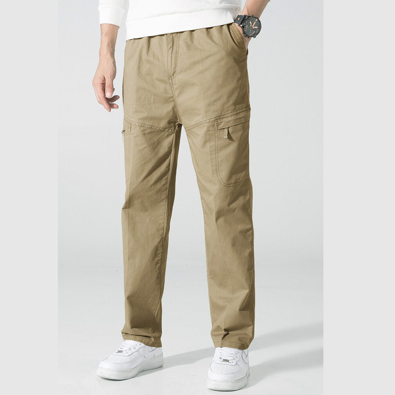 Cross-border Fat Guy Workwear Trousers Solid Color Large Size Workwear Multi-pocket Trousers Middle-aged Solid Color Washed Casual Trousers for Men