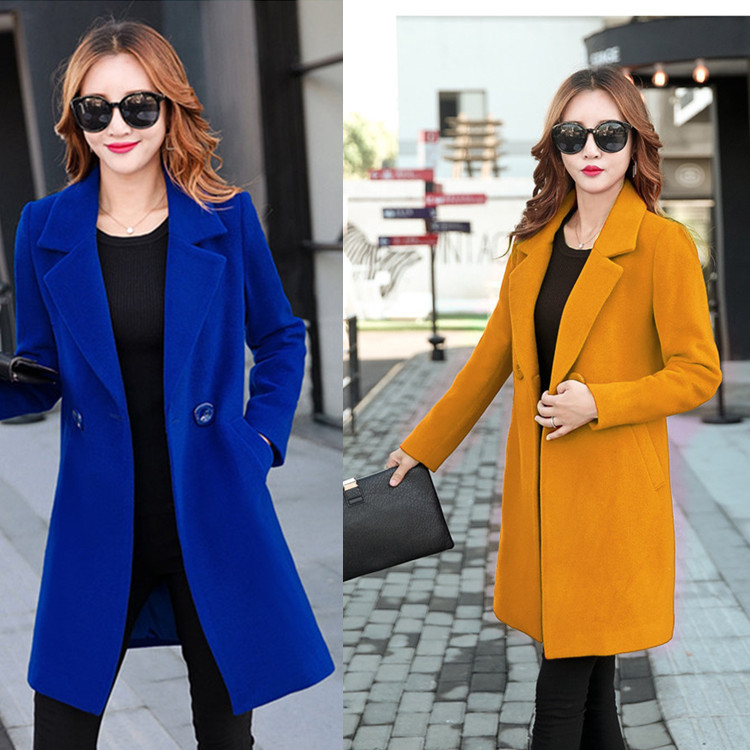 Foreign trade wholesale autumn and winter mid-length woolen women's coat AliExpress hot sale wish woolen coat Amazon hot sale