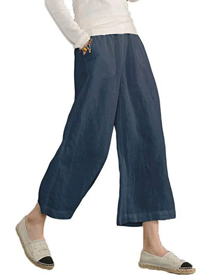 2022 Women's Spring and Summer New European and American Amazon eBay Color Cotton and Linen Loose Casual Wide Leg Ankle-length Pants for Women