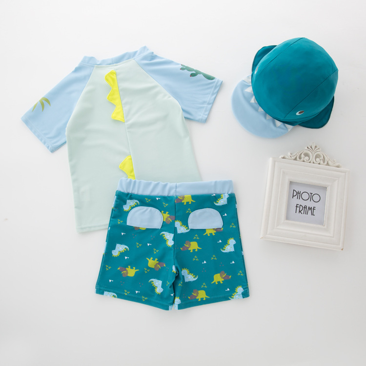 Swimsuit Children's Boys' Split Swimsuit Short-sleeved Lizard Small and Medium-sized Kids Boys Quick-drying Beach Sunscreen Boxer Swimsuit