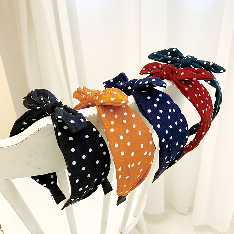 Korean Style Polo Dot Simple Rabbit Ear Knot Hair Band ins Wide Bow Fabric Headband Cyber Popular Super Fairy Hair Accessories
