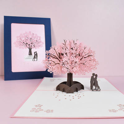 Innovative Tanabata Valentine's Day Greeting Card Love Blessing Handmade 3D Card Couple Cherry Blossoms