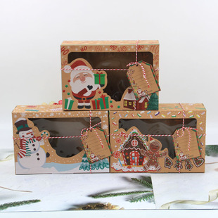 European style kraft paper biscuit box Christmas new kraft paper gingerbread box pvc window candy box gift box
