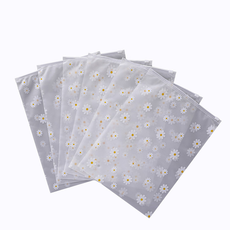 Clothing zipper bag small Daisy zipper bag T-shirt underwear storage bag small chrysanthemum frosted plastic packaging bag spot