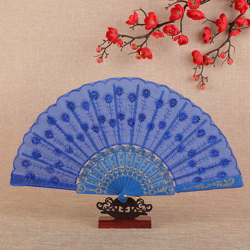 Color Rod sequins plastic fan Chinese style peacock dance fan performance props gift folding fan folding fan