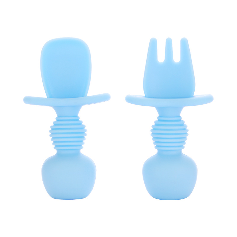 Lick spoon baby learn to eat training spoon short handle baby food silicone soft spoon fork spoon tableware set Wholesale