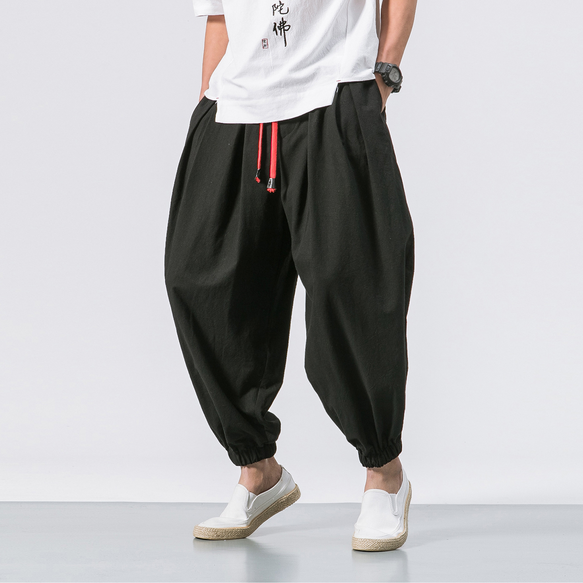 2020 Summer New Arrival Linen Pants Men's Loose Harlan Thin Trendy Beach Cotton Linen Leg Casual Trousers