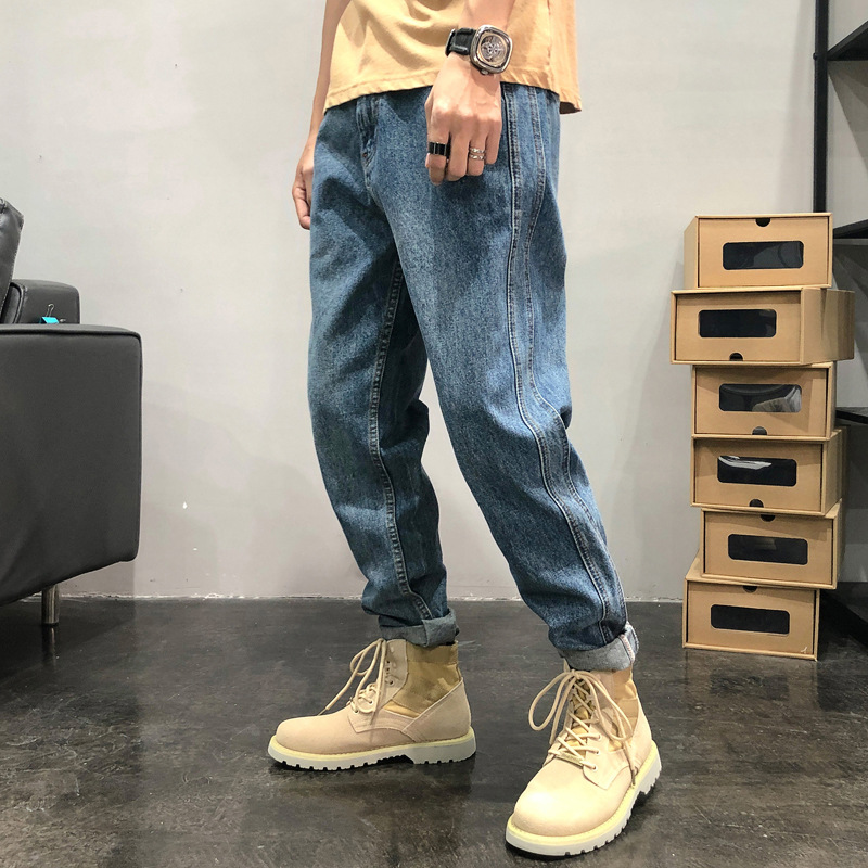 American denim jeans men's retro loose 2023 plus size fashion brand boys straight casual pants washed overalls