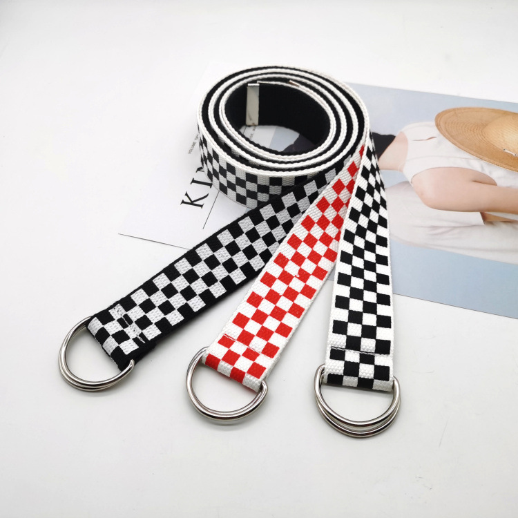 New Chess Double Ring Buckle Men's and Women's Canvas Belt Fashion Simple Student Casual Denim All-match Large Wholesale