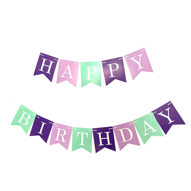 Happy Birthday Bronzing Letter Fishtail Banner Pink Color Flag Flower Party Flag Baby Year Old Decoration Supplies