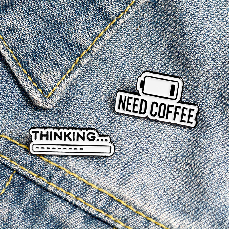 need Coffee Coffee power thinking progress bar creative enamel brooch Coffee lovers brooch