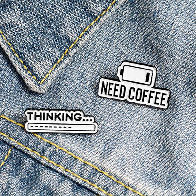 need Coffee Coffee power thinking progress bar creative enamel brooch Coffee lovers brooch