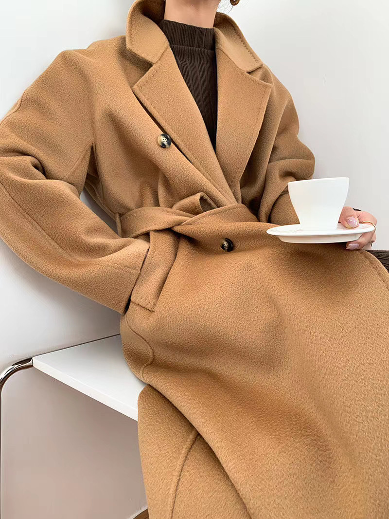 2023 autumn and winter new double-sided cashmere overcoat women's long high-end water ripple overcoat double-sided woolen overcoat women_voghion.com