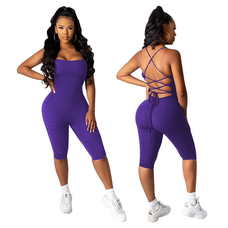 2020 European and American Foreign Trade New Amazon Explosions Sexy Strap Large Backless Yoga Shorts Sports Jumpsuit