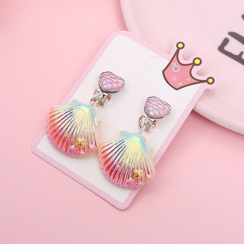 Children's Ear Clip Ocean Wind Gradient Cute Cartoon Princess Children's Baby Earrings All-match Earrings without Ear Holes