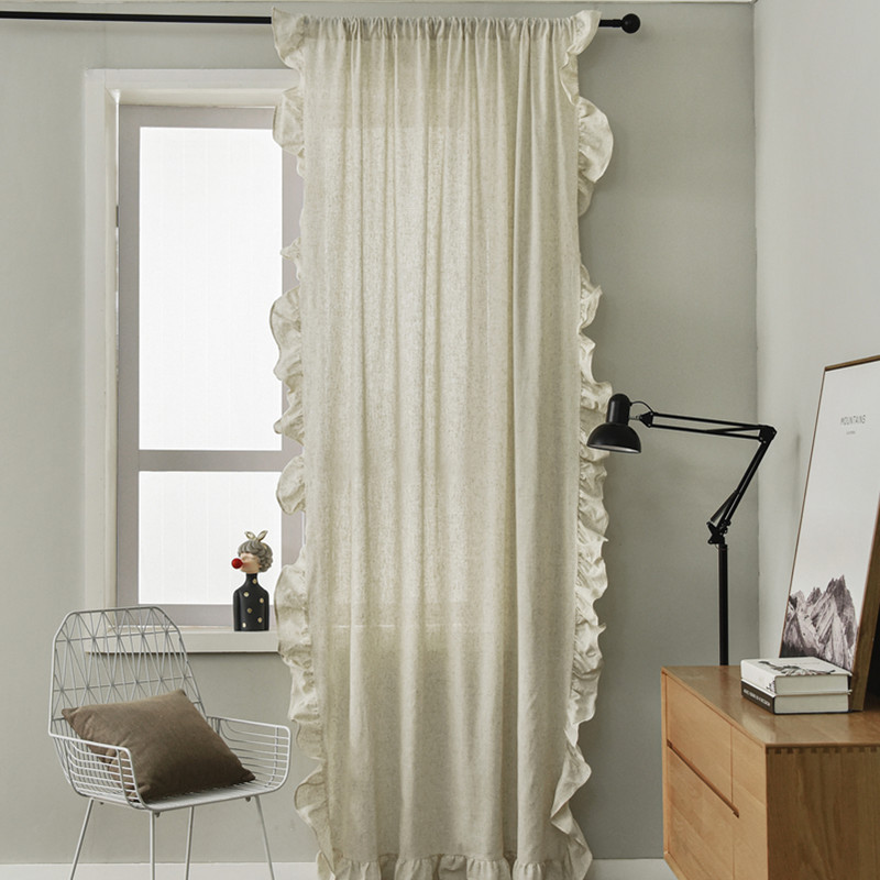 New Nordic simple bamboo hemp ruffles light luxury semi-blackout curtains versatile solid color fungus edge kitchen curtains