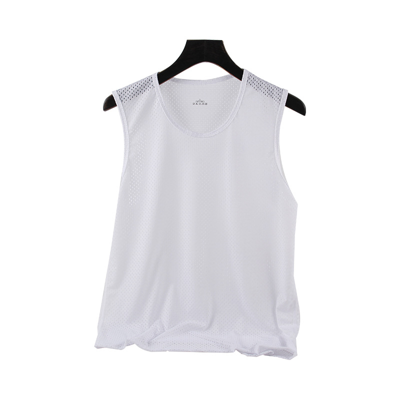 Mesh Vest Men's Hollow Quick-drying Hole Sleeveless T-shirt Summer Men's Ice Silk Vest Waistcoat Fitness Half Sleeve Trendy