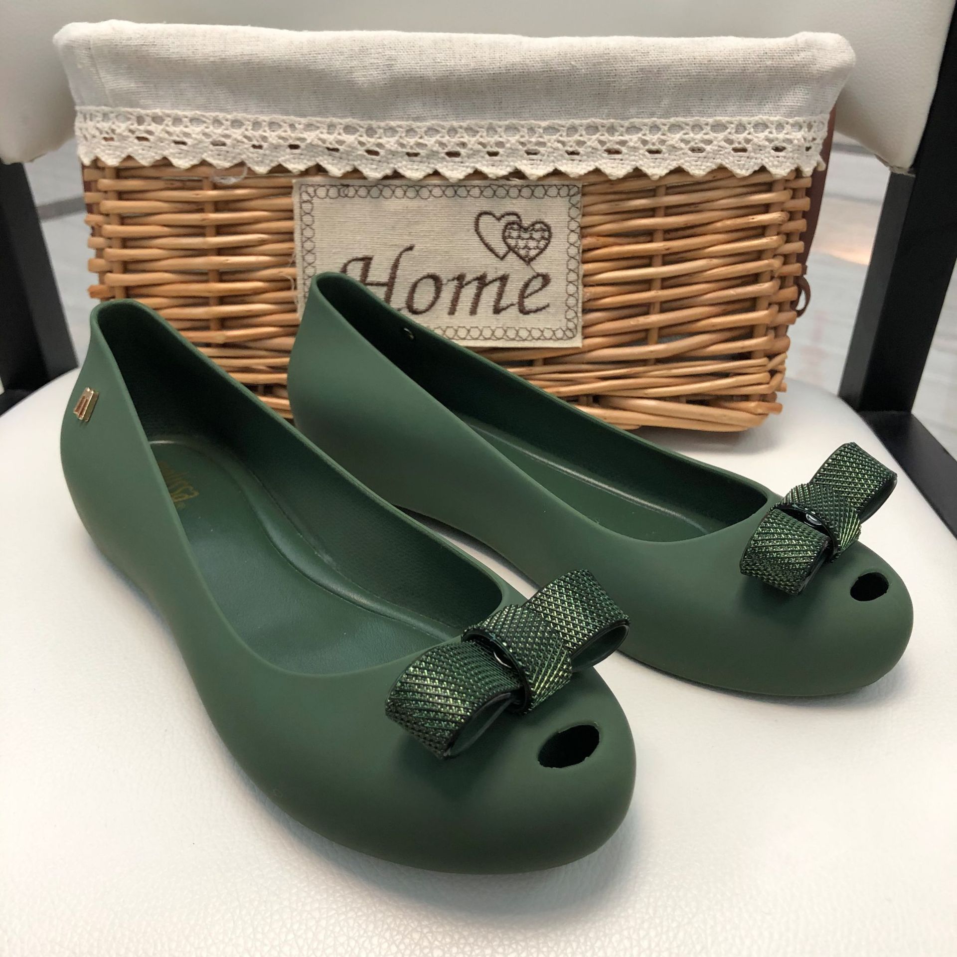Melissa Same Style Metal Bow Jelly Shoes Low Mouth Flat Women's Single Shoes Fish Toe Sandals Inner Height Increase for Holiday