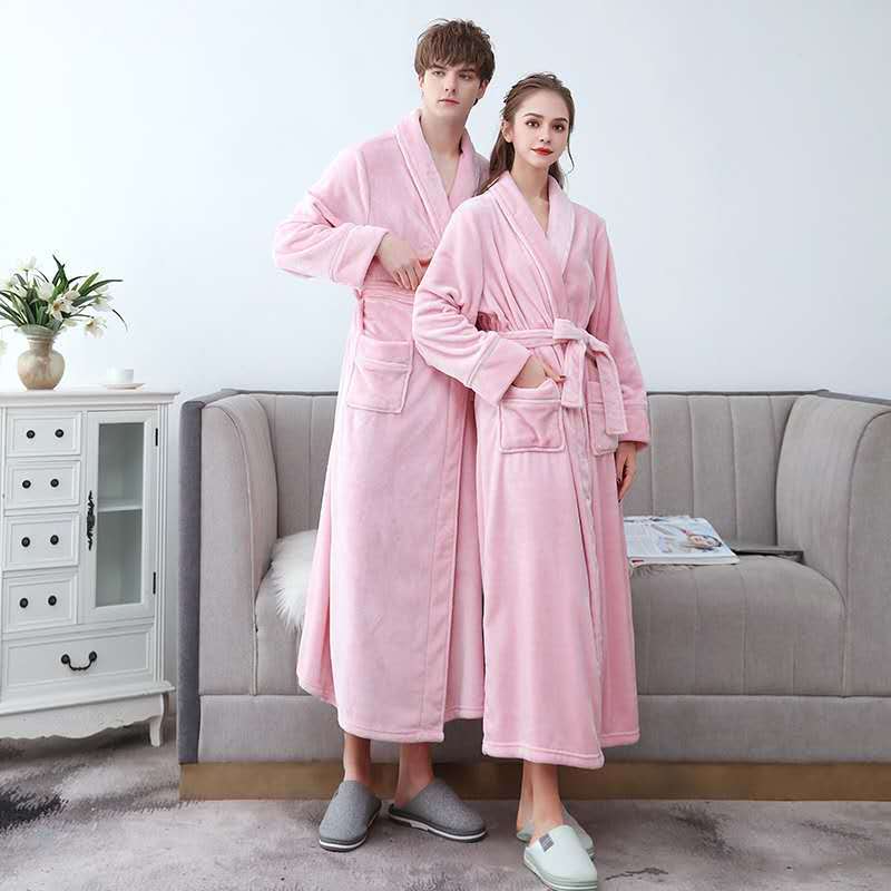 Couple's Nightgown Women's Autumn and Winter Thickened Long Flannel Bathrobe Men's Plus Size Plus Velvet Pajamas Home Clothes Morning Blisters