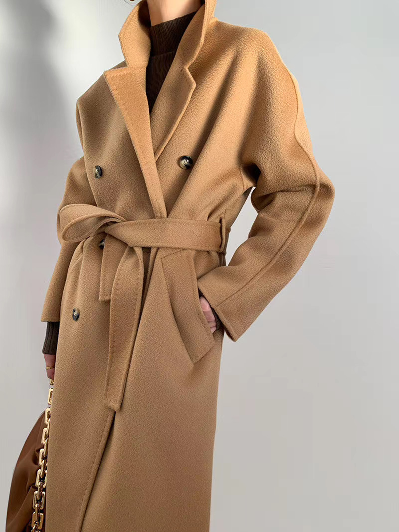 2023 autumn and winter new double-sided cashmere overcoat women's long high-end water ripple overcoat double-sided woolen overcoat women_voghion.com