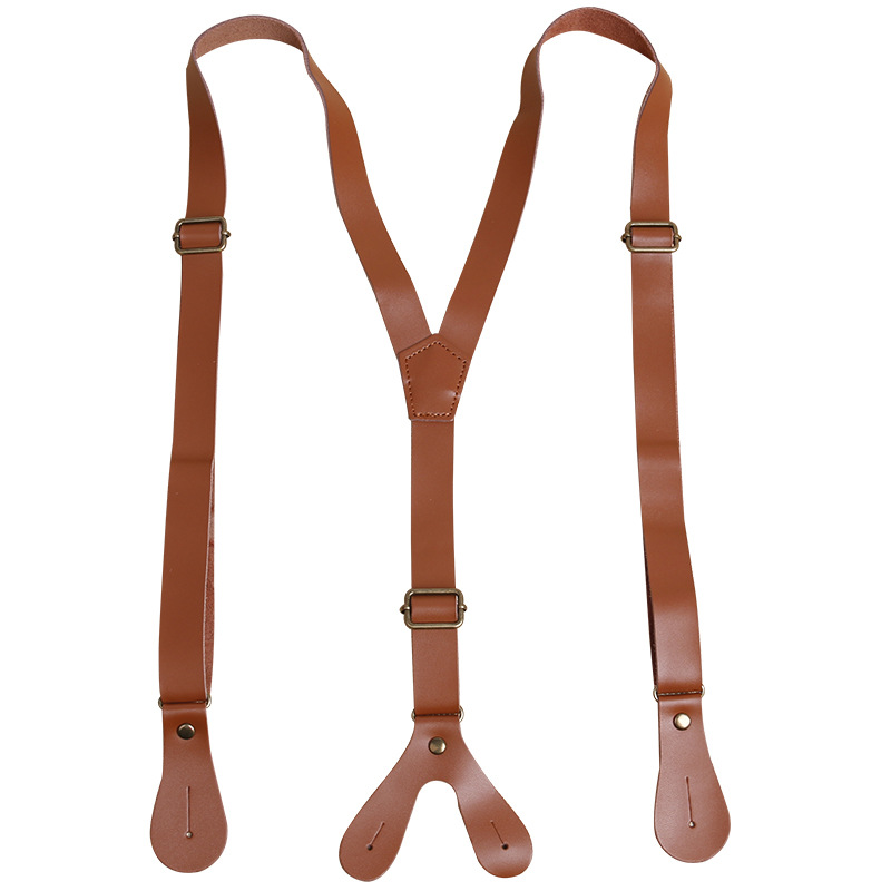 Adult strap clip men's suspenders two-layer cowhide 2cm wide four button suspenders a generation of hair