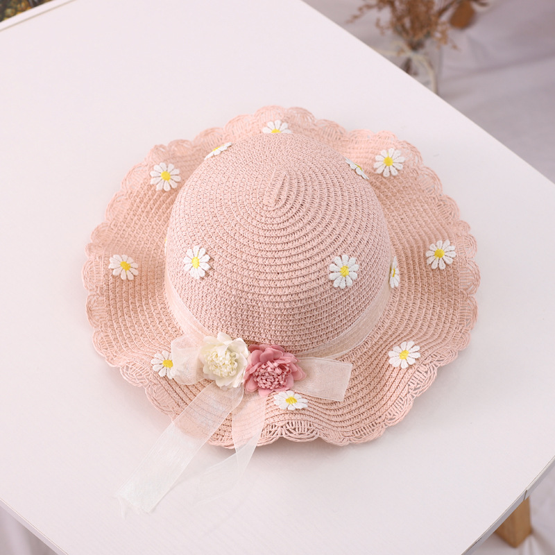 Chapeau de paille pour fille, chapeau d'été en ruban de paille, chapeau pare-soleil à fleurs, chapeau de pêcheur, ensemble de sacs de protection solaire parent-enfant_voghion.com