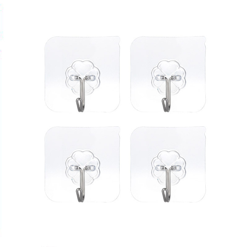Transparent seamless hook Wall punch-free bathroom kitchen door back paste hook creative printing wall hanging hook