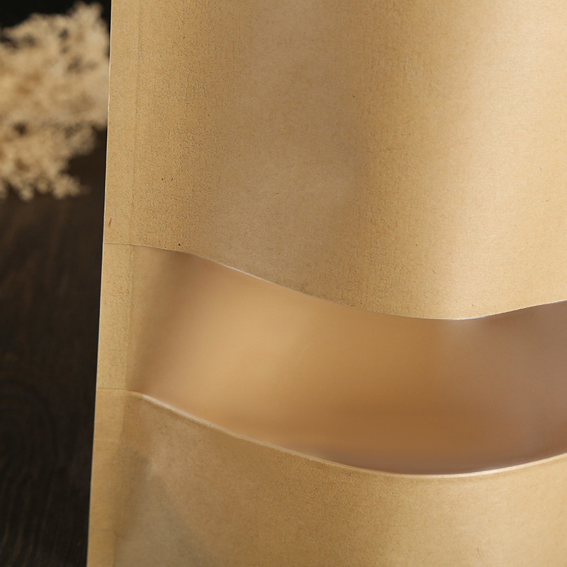 Kraft Paper Bag Frosted Self-sealing Bag Window Tea Sealed Self-supporting Bag Nuts Dried Fruit Snack Food Packaging